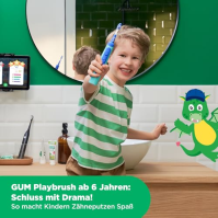 Elektrický zubní kartáček GUM Playbrush JUNIOR 6+ | Interaktivní aplikace na hraní | 2 režimy čištění | Extra měkké štětiny | 8t